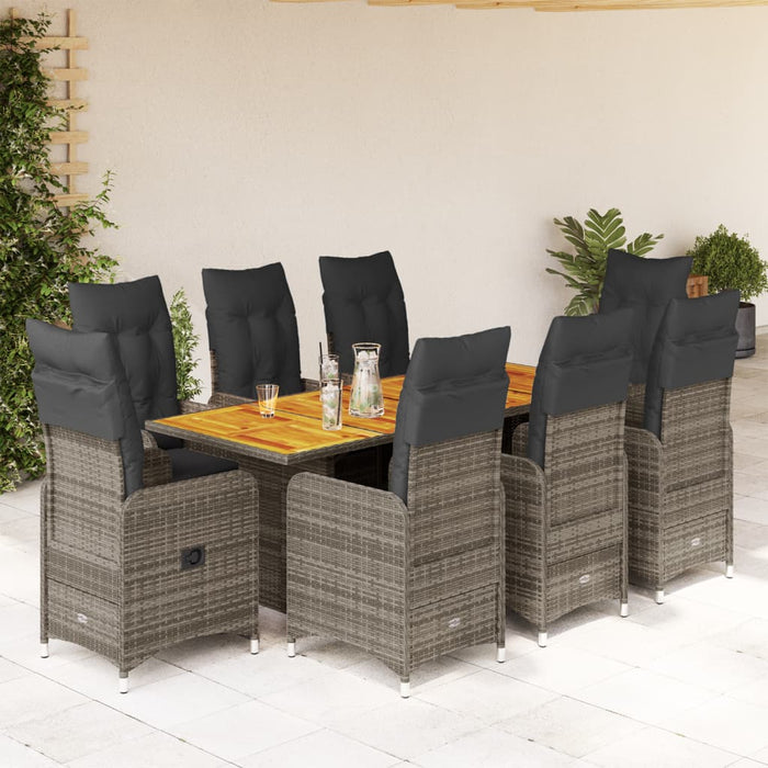 Set Bistrò da Giardino 9 pz con Cuscini in Polyrattan Grigio 3277030