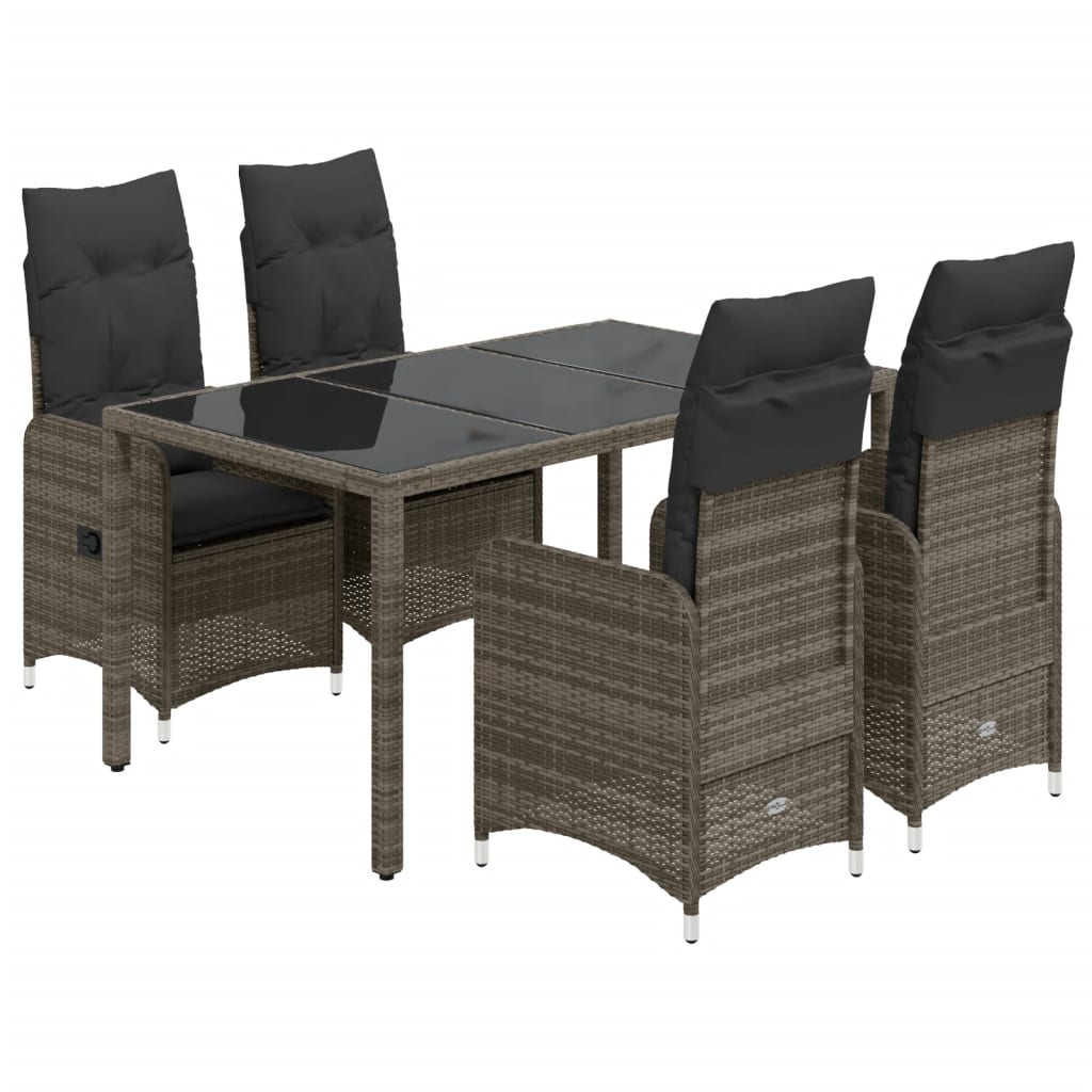 Set Bistrò da Giardino 5 pz con Cuscini in Polyrattan Grigio 3277034