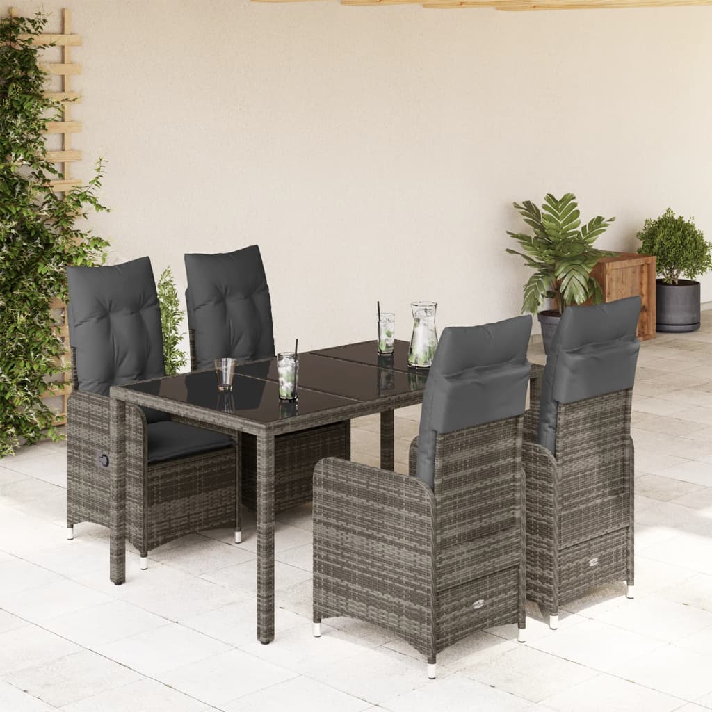 Set Bistrò da Giardino 5 pz con Cuscini in Polyrattan Grigio 3277034