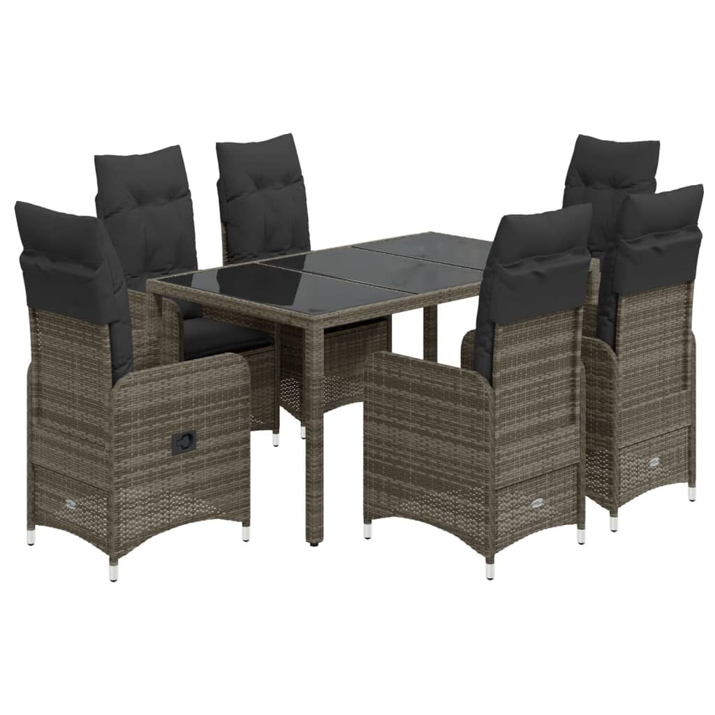 Set Bistrò da Giardino 7 pz con Cuscini in Polyrattan Grigio 3277035