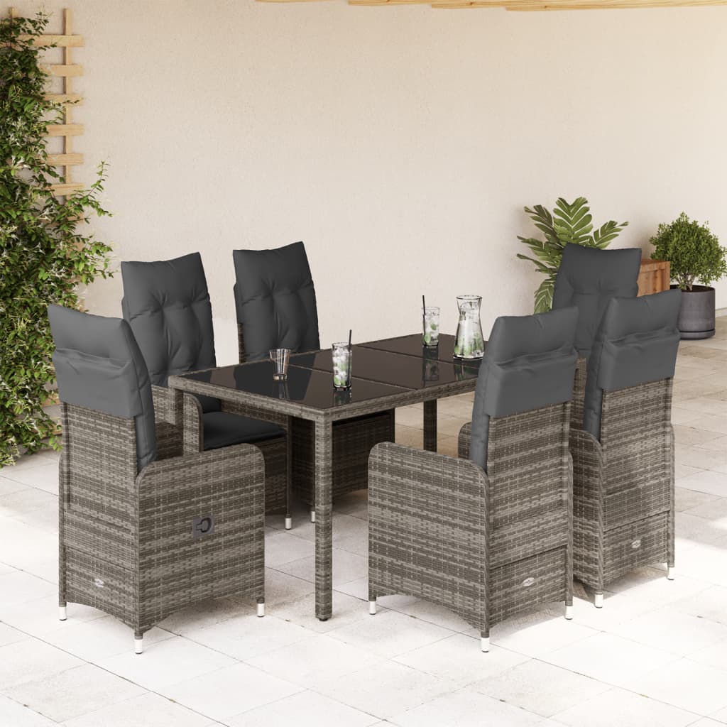 Set Bistrò da Giardino 7 pz con Cuscini in Polyrattan Grigio 3277035