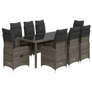 Set Bistrò da Giardino 9 pz con Cuscini in Polyrattan Grigio 3277038