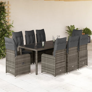 Set Bistrò da Giardino 9 pz con Cuscini in Polyrattan Grigio 3277038