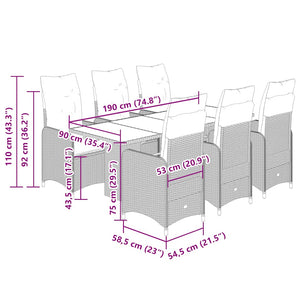 Set Bistrò da Giardino 7 pz con Cuscini in Polyrattan Grigio 3277040