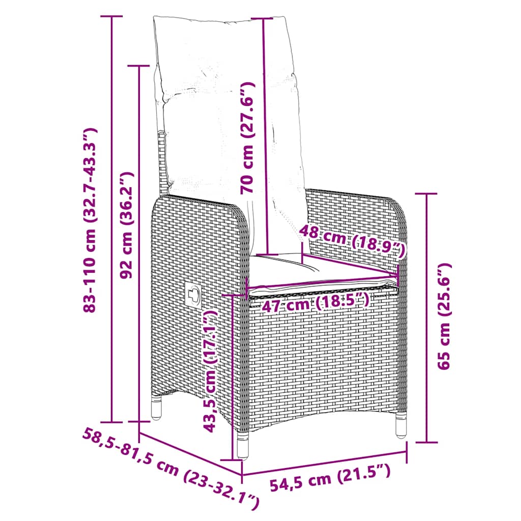 Set Bistrò da Giardino 7 pz con Cuscini in Polyrattan Grigio 3277040