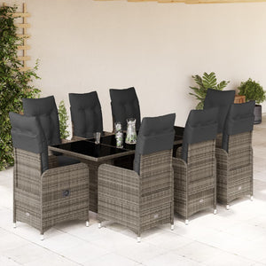 Set Bistrò da Giardino 9 pz con Cuscini in Polyrattan Grigio 3277041