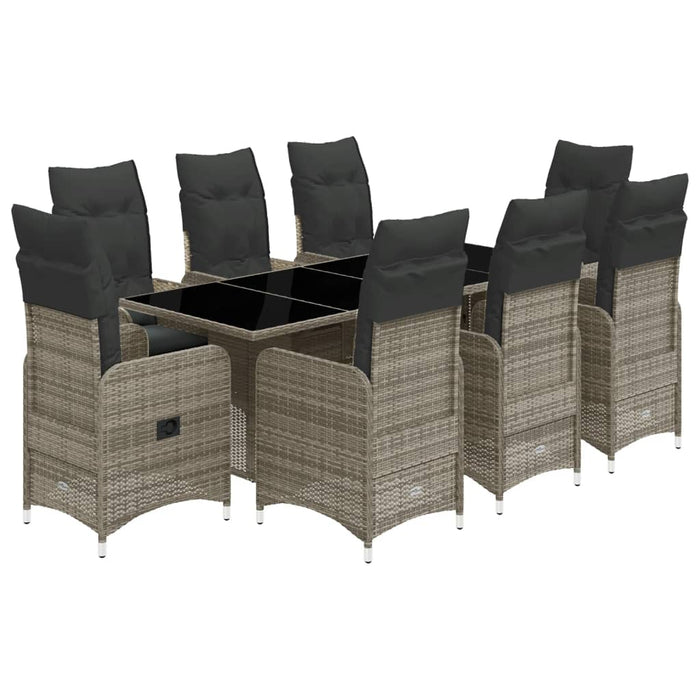 Set Bistrò da Giardino 9 pz con Cuscini in Polyrattan Grigio 3277042