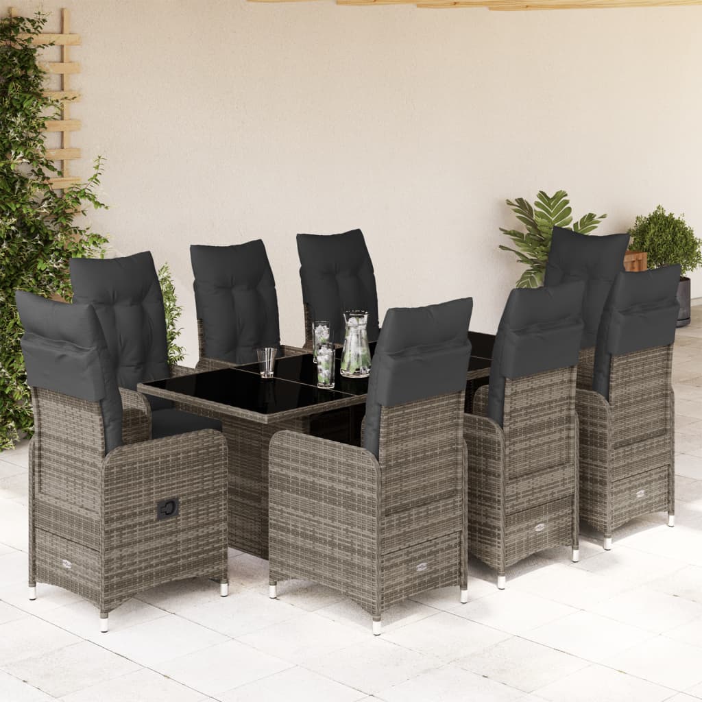 Set Bistrò da Giardino 9 pz con Cuscini in Polyrattan Grigio 3277042