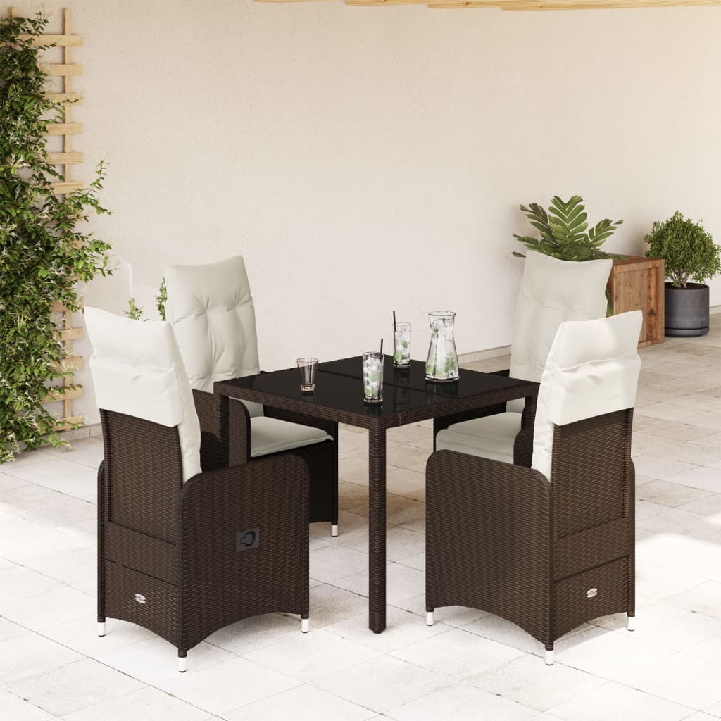 Set Bistrò da Giardino 5 pz con Cuscini in Polyrattan Marrone 3277065