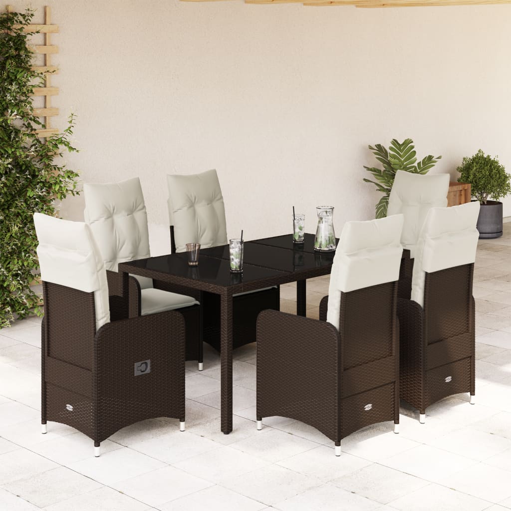 Set Bistrò da Giardino 7 pz con Cuscini in Polyrattan Marrone 3277067