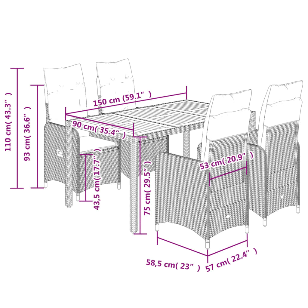 Set da Bistrò da Giardino 5 pz con Cuscini Beige in Polyrattan 3277098