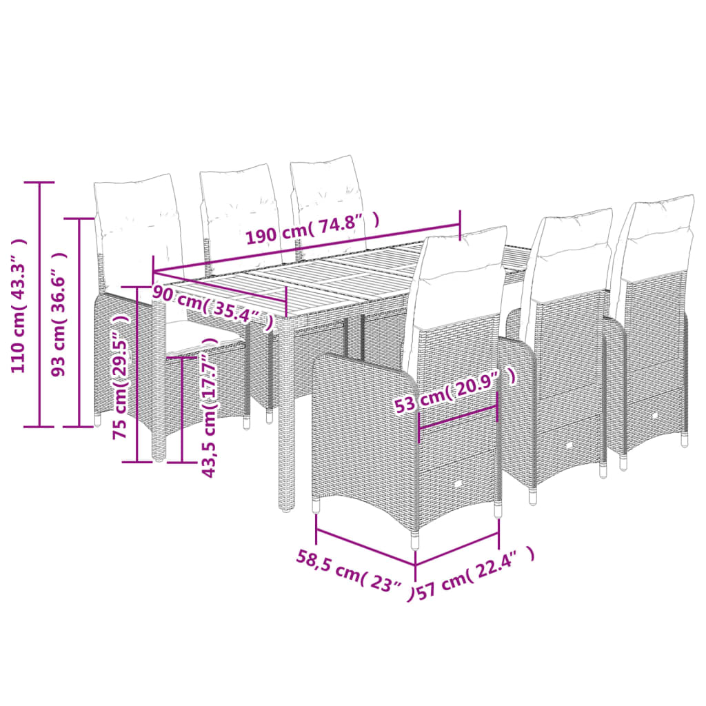 Set da Bistrò da Giardino 7 pz con Cuscini Beige in Polyrattan 3277099