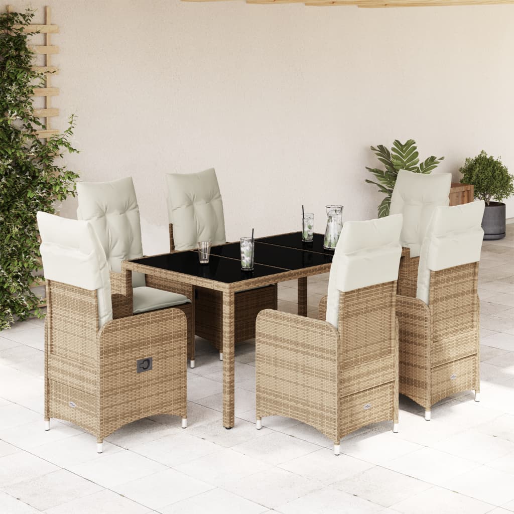 Set da Bistrò da Giardino 7 pz con Cuscini Beige in Polyrattan 3277099