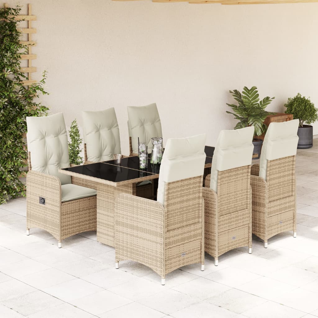 Set da Bistrò da Giardino 7 pz con Cuscini Beige in Polyrattan 3277104