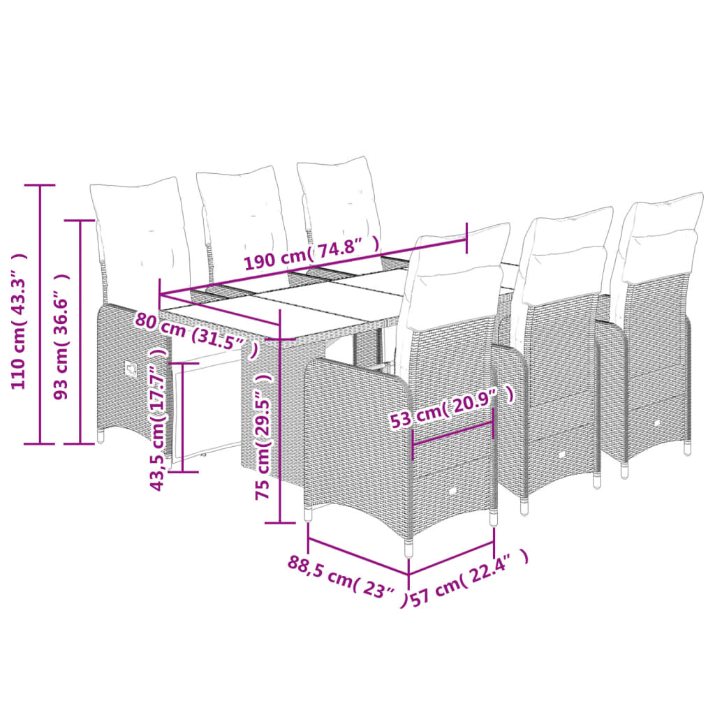 Set da Bistrò da Giardino 7 pz con Cuscini Nero in Polyrattan 3277141