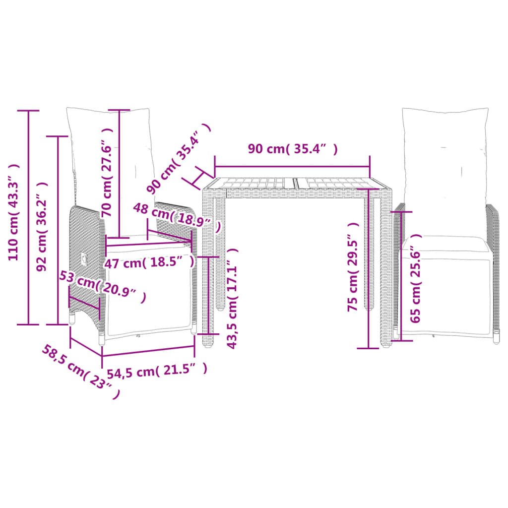 Set Bistrò da Giardino 3 pz con Cuscini in Polyrattan Grigio 3277157