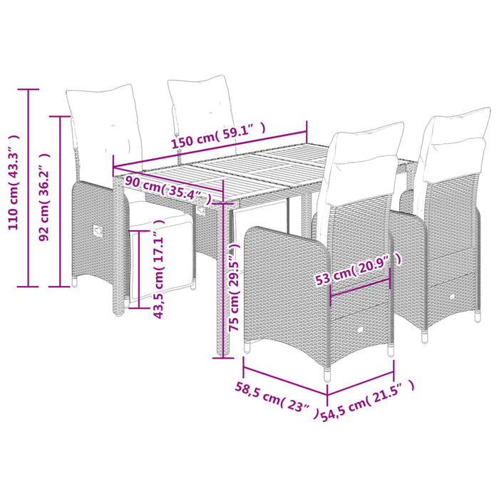 Set Bistrò da Giardino 5 pz con Cuscini in Polyrattan Grigio 3277159