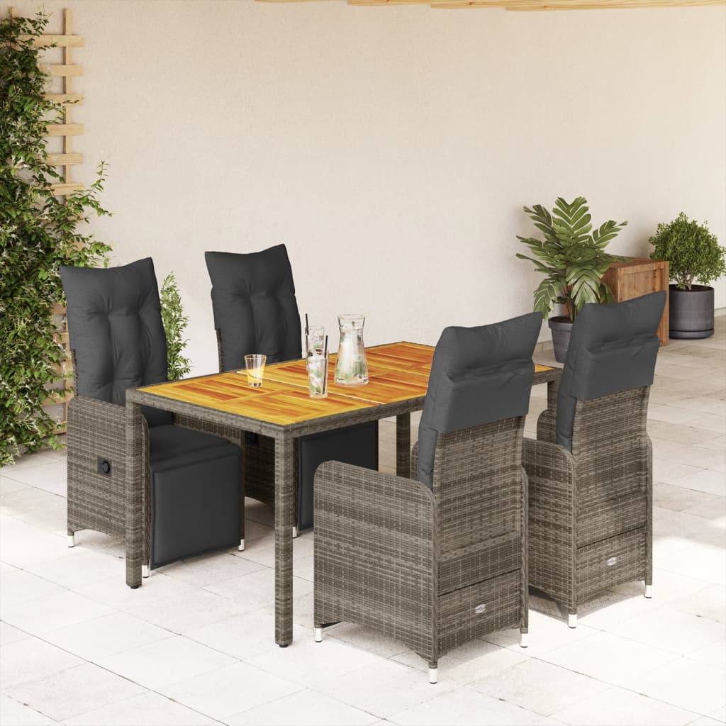 Set Bistrò da Giardino 5 pz con Cuscini in Polyrattan Grigio 3277159