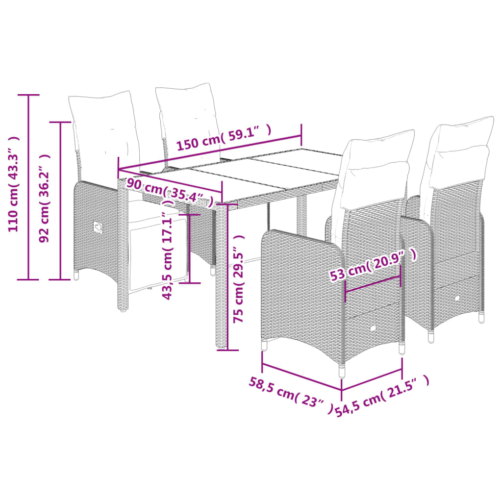 Set Bistrò da Giardino 5 pz con Cuscini in Polyrattan Grigio 3277167