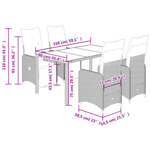 Set Bistrò da Giardino 5 pz con Cuscini in Polyrattan Grigio 3277167