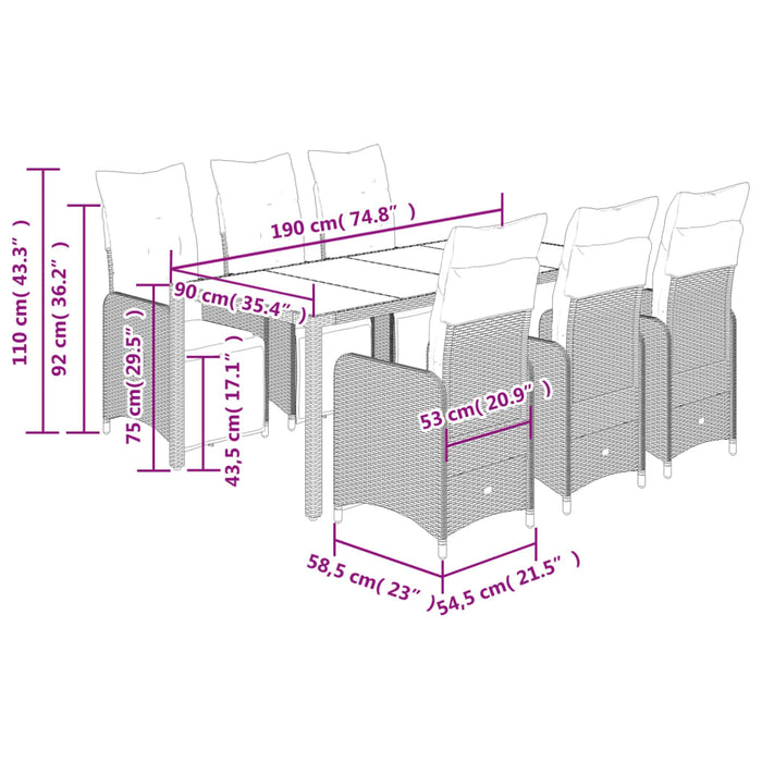 Set Bistrò da Giardino 7 pz con Cuscini in Polyrattan Grigio 3277169