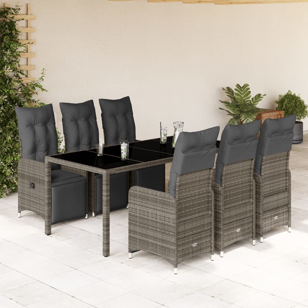 Set Bistrò da Giardino 7 pz con Cuscini in Polyrattan Grigio 3277169