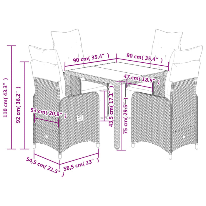 Set Bistrò da Giardino 5 pz con Cuscini in Polyrattan Marrone 3277188