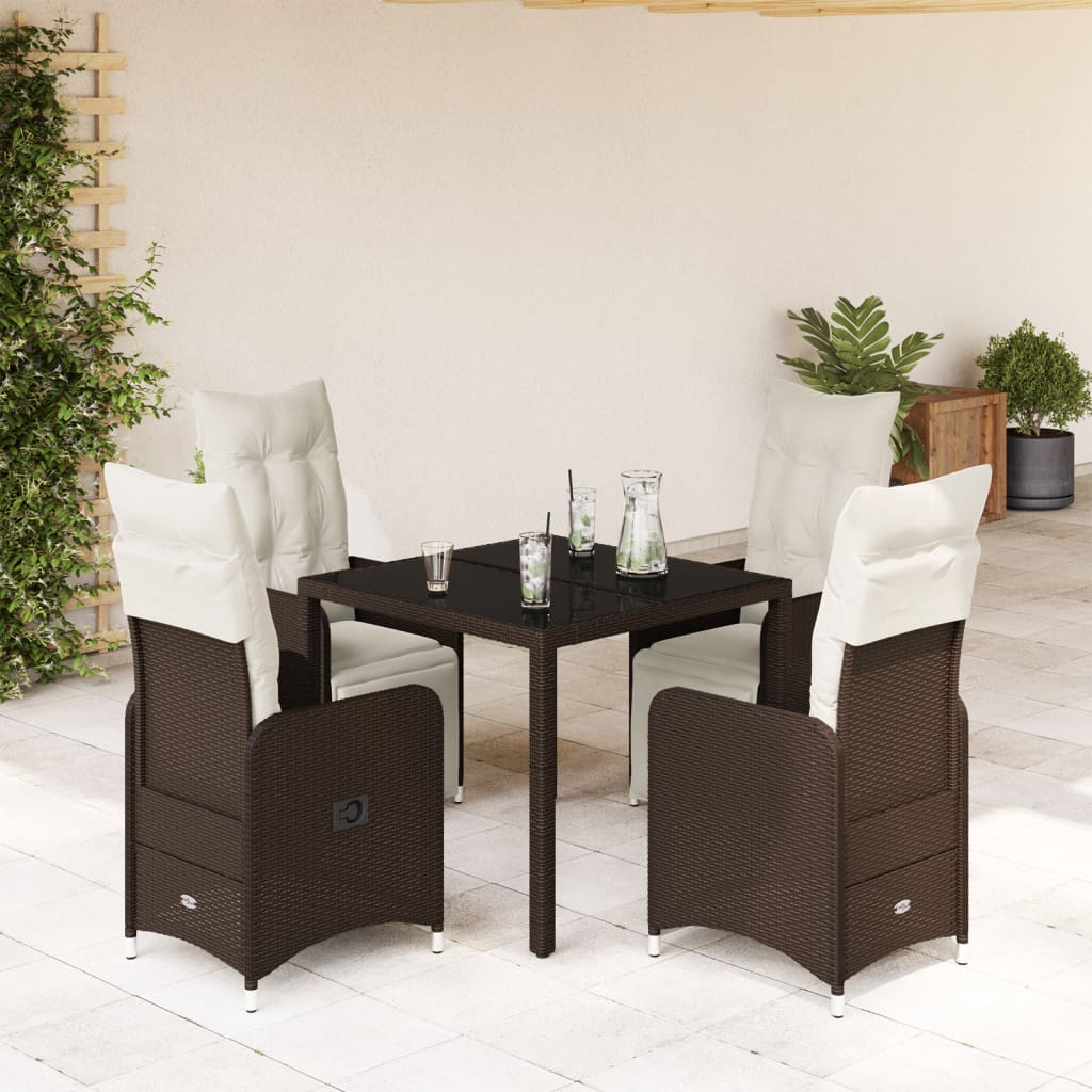 Set Bistrò da Giardino 5 pz con Cuscini in Polyrattan Marrone 3277188