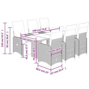 Set Bistrò da Giardino 7 pz con Cuscini in Polyrattan Marrone 3277193