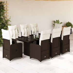 Set Bistrò da Giardino 9 pz con Cuscini in Polyrattan Marrone 3277194