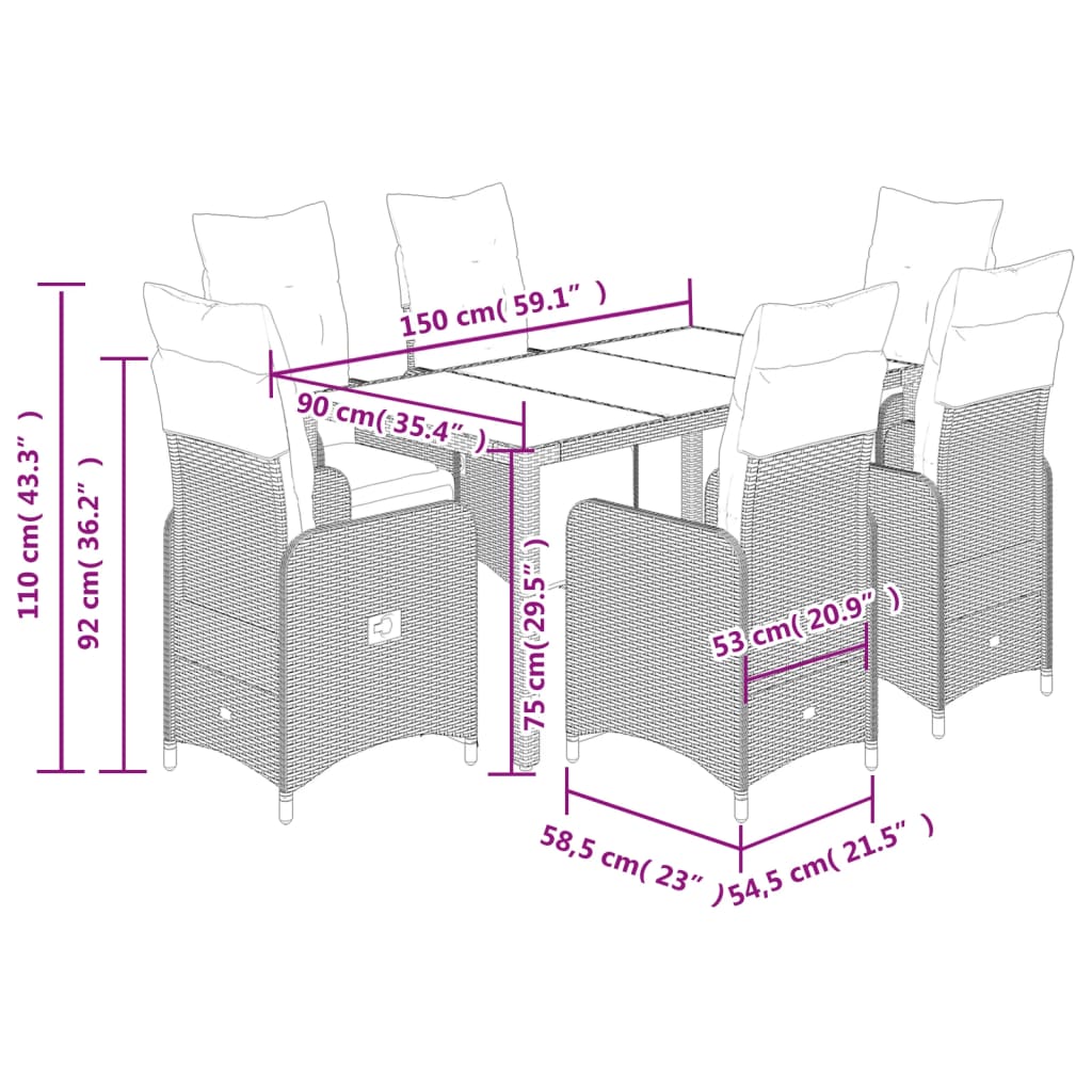 Set Bistrò da Giardino 7 pz con Cuscini in Polyrattan Marrone 3277212