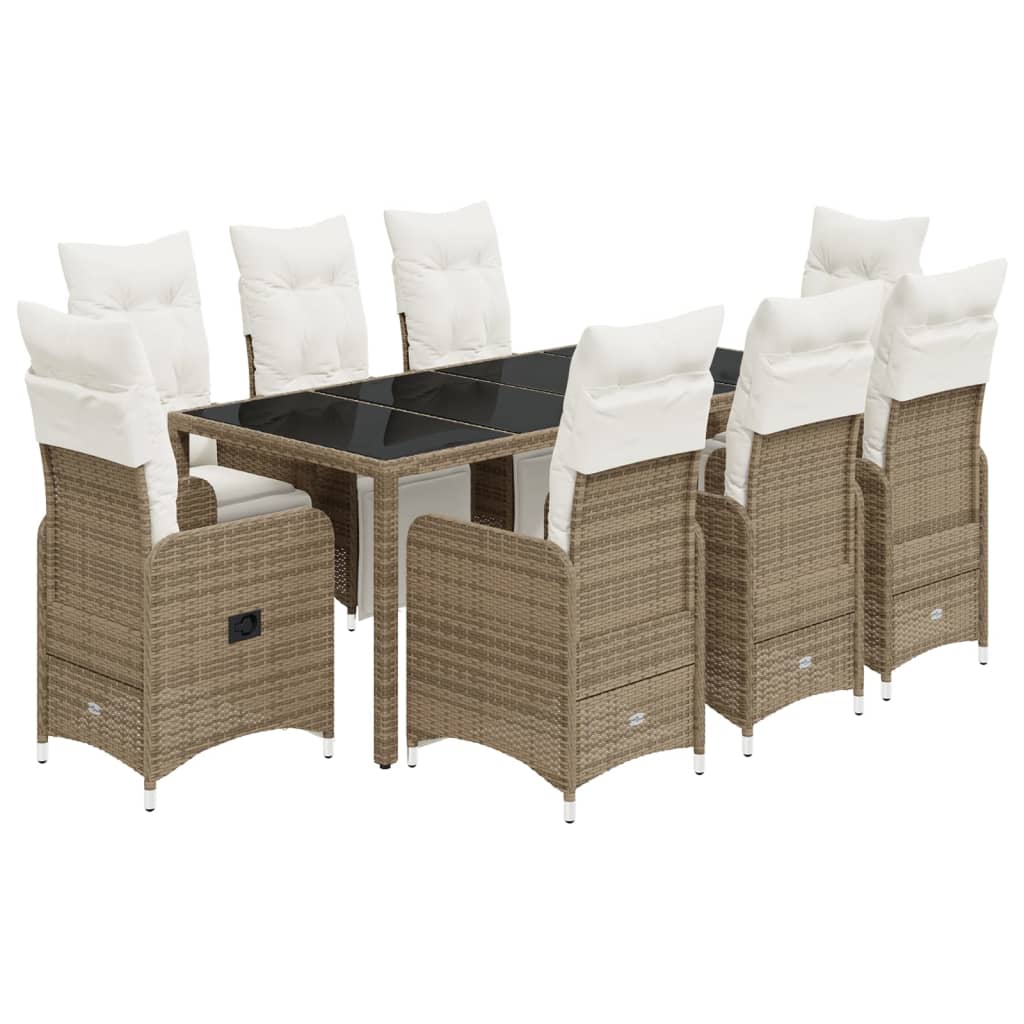 Set Bistrò da Giardino 9 pz con Cuscini in Polyrattan Marrone 3277214