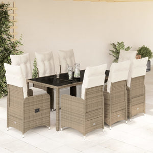 Set Bistrò da Giardino 9 pz con Cuscini in Polyrattan Marrone 3277214