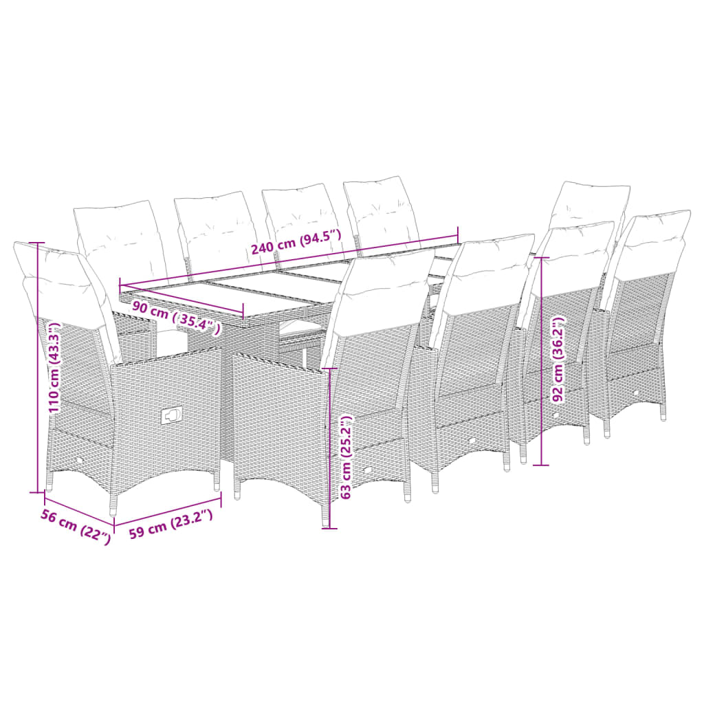 Set da Bistrò da Giardino 11 pz con Cuscini Nero in Polyrattan 3277232