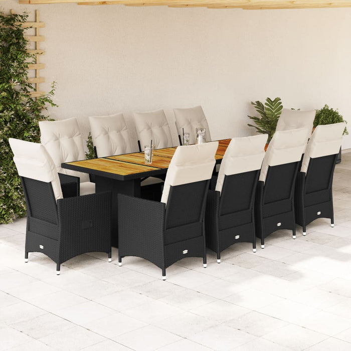 Set da Bistrò da Giardino 11 pz con Cuscini Nero in Polyrattan 3277232