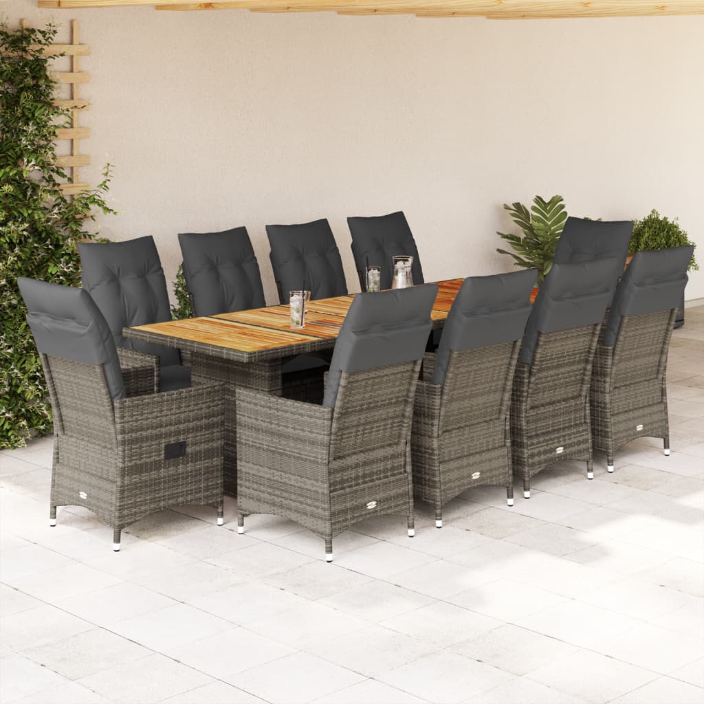 Set Bistrò da Giardino 11 pz con Cuscini in Polyrattan Grigio 3277238