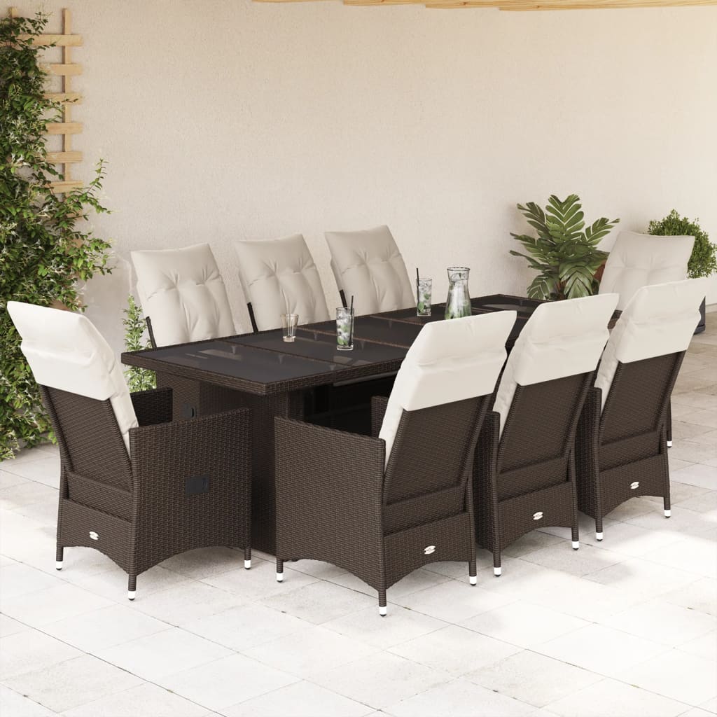 Set Bistrò da Giardino 9 pz con Cuscini in Polyrattan Marrone 3277243