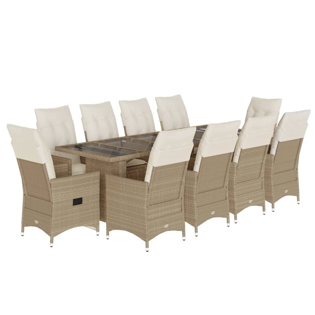 Set Bistrò da Giardino 11 pz con Cuscini in Polyrattan Beige 3277248