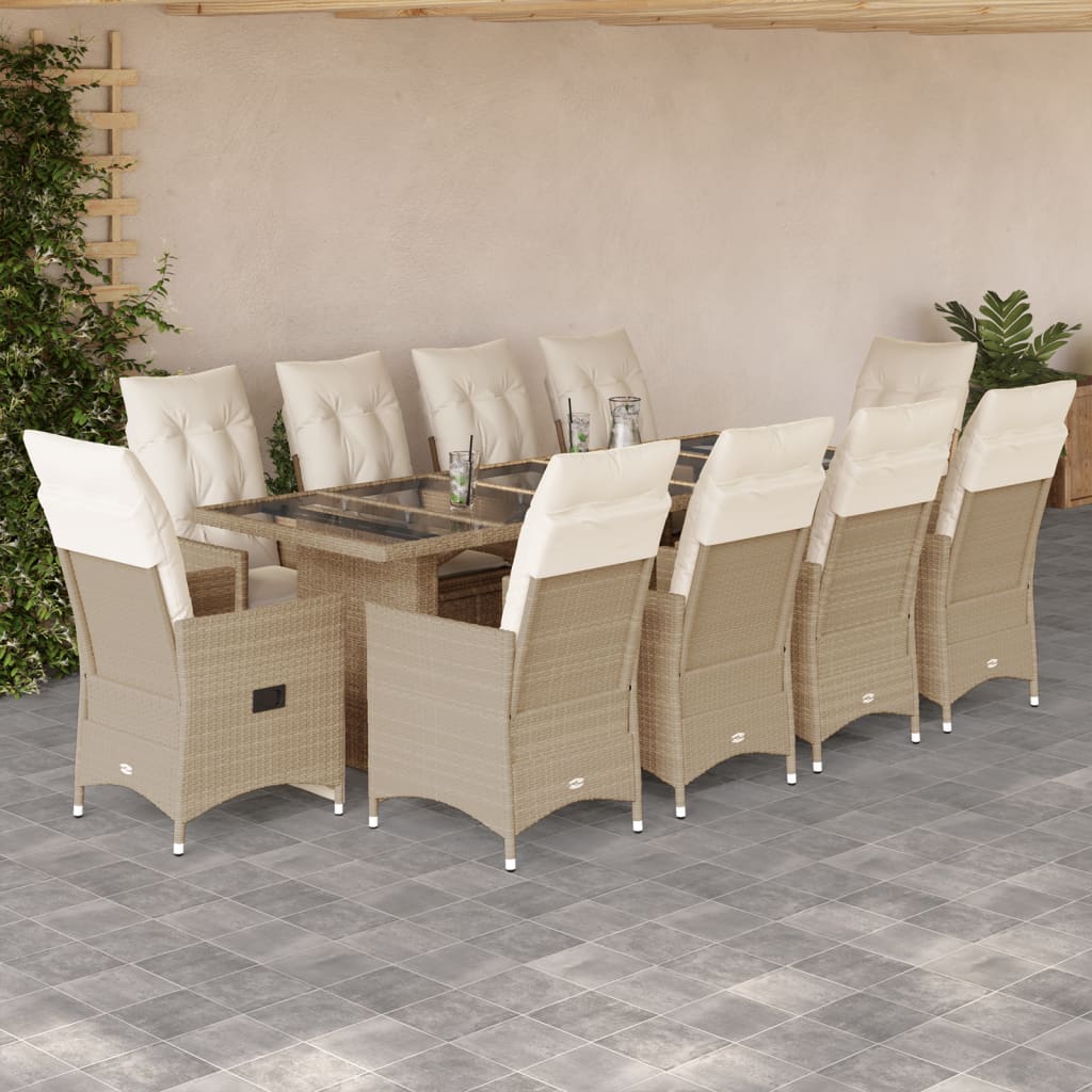 Set Bistrò da Giardino 11 pz con Cuscini in Polyrattan Beige 3277248