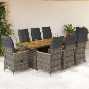 Set Bistrò da Giardino 9 pz con Cuscini in Polyrattan Grigio 3277252