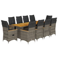 Set Bistrò da Giardino 11 pz con Cuscini in Polyrattan Grigio 3277254