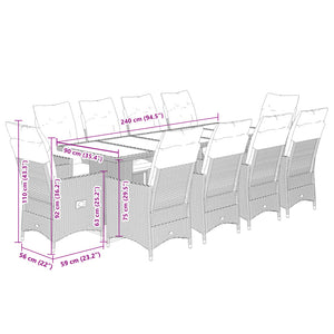 Set da Bistrò da Giardino 11 pz con Cuscini Nero in Polyrattan 3277256