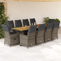 Set Bistrò da Giardino 11 pz con Cuscini in Polyrattan Grigio 3277260