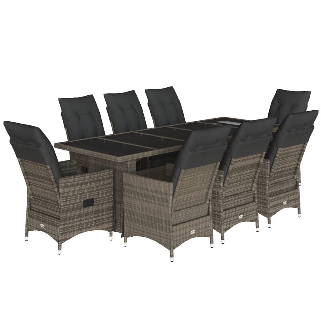 Set Bistrò da Giardino 9 pz con Cuscini in Polyrattan Grigio 3277261