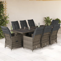 Set Bistrò da Giardino 9 pz con Cuscini in Polyrattan Grigio 3277261