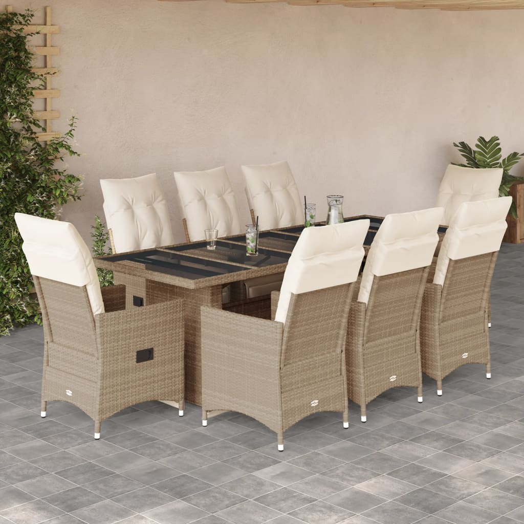 Set da Bistrò da Giardino 9 pz con Cuscini Beige in Polyrattan 3277265