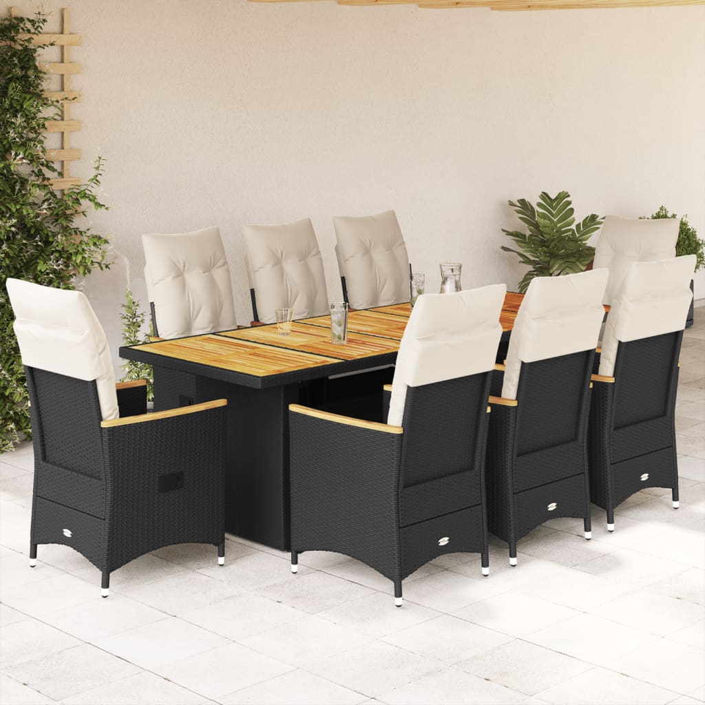 Set Bistrò da Giardino 9 pz con Cuscini in Polyrattan Nero 3277267