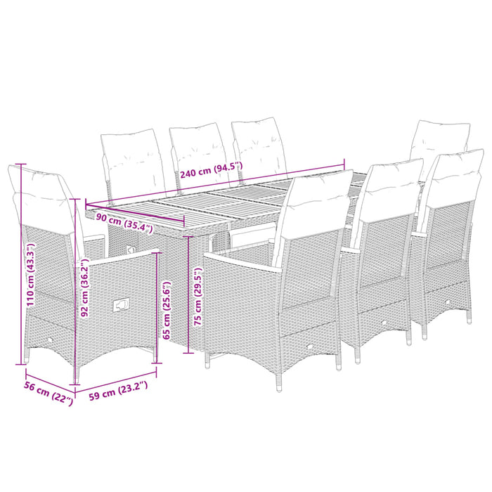 Set Bistrò da Giardino 9 pz con Cuscini in Polyrattan Grigio 3277269