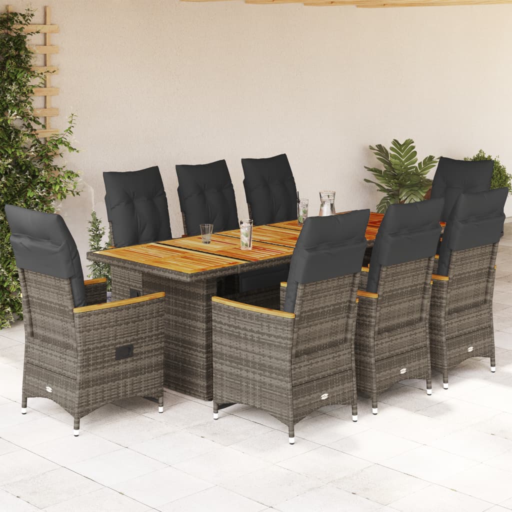 Set Bistrò da Giardino 9 pz con Cuscini in Polyrattan Grigio 3277269