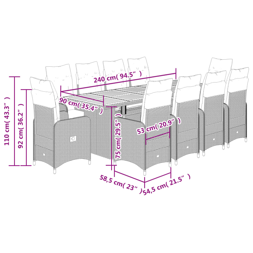 Set da Bistrò da Giardino 11 pz con Cuscini Nero in Polyrattan 3277272